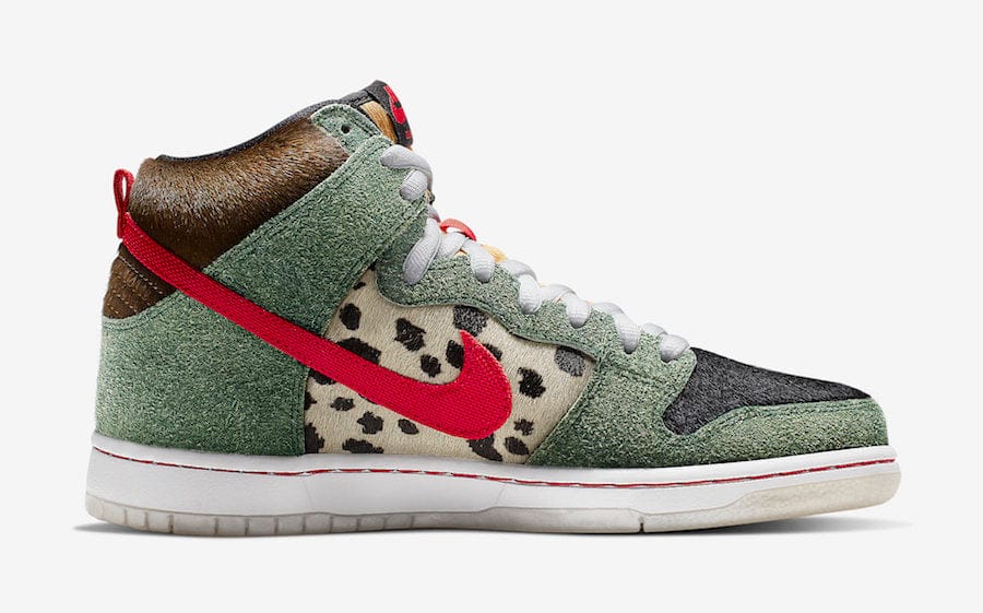 Nike SB dunk high og dog walker edition, Mix colors pattern, white midsole, white laces, pattern mix of materials, 4/20 edition OG dog walker