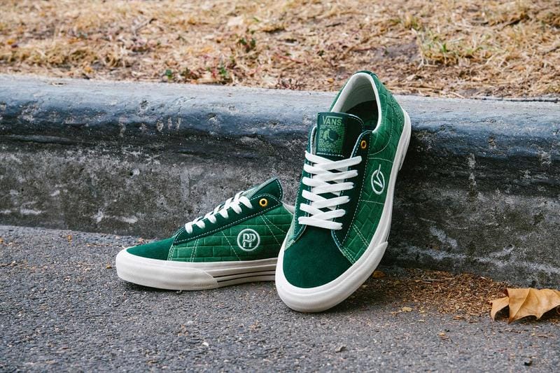 green vans shoes, white sole, white laces, street curb