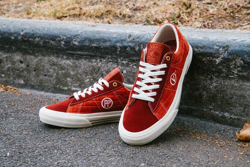 red vans passport shoes sid pro, white sole, white lace, street curb