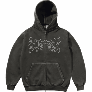 butter goods sweatshirt hooded zip blotch (washed black)