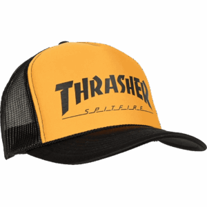 thrasher cap spitfire trucker mesh (black/gold/black)