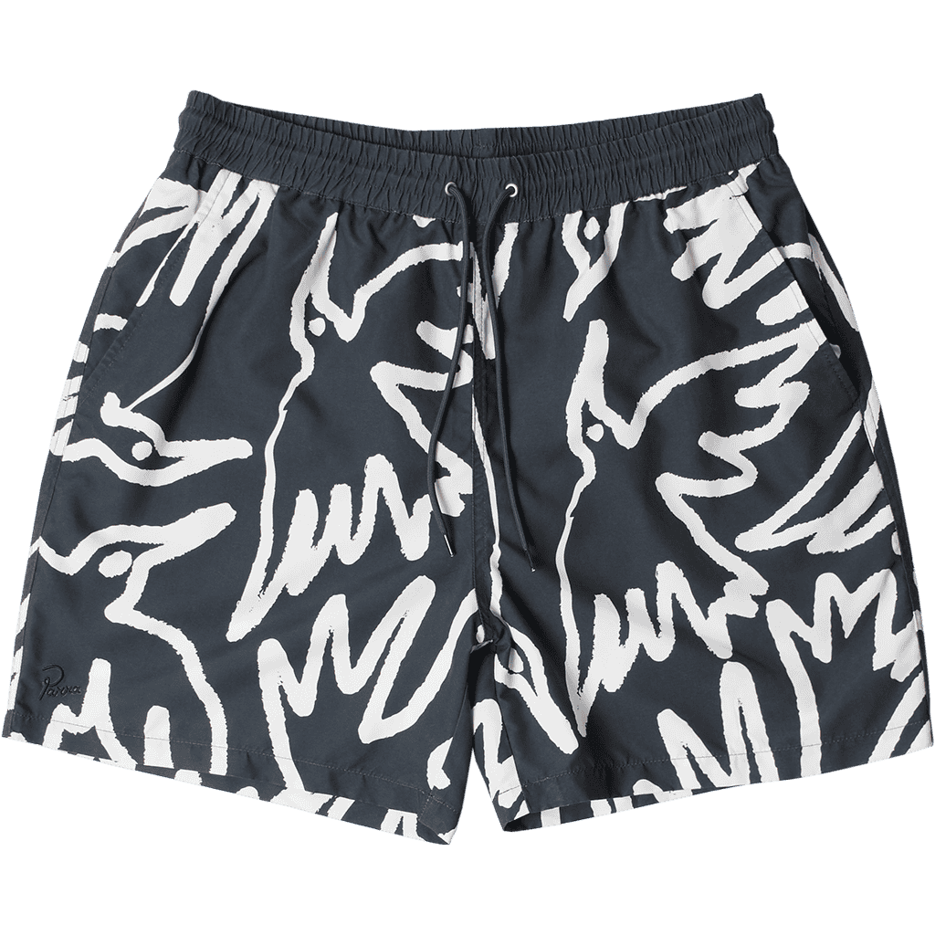 parra short boardshort swim birds fly free (black)